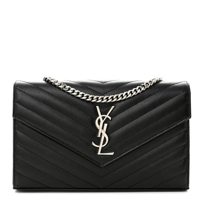Saint Laurent Grain De Poudre Matelasse Chevron Monogram Chain Wallet Black 1 of 11