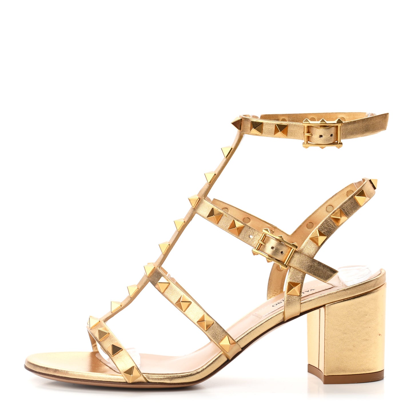 Metallic Calfskin Rockstud 60mm City Sandals 36.5 Antique Brass