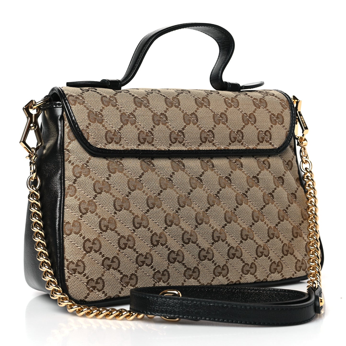 Monogram Azalea Calfskin Matelasse Diagonal Small GG Marmont Top Handle Shoulder Bag Beige Ebony Black