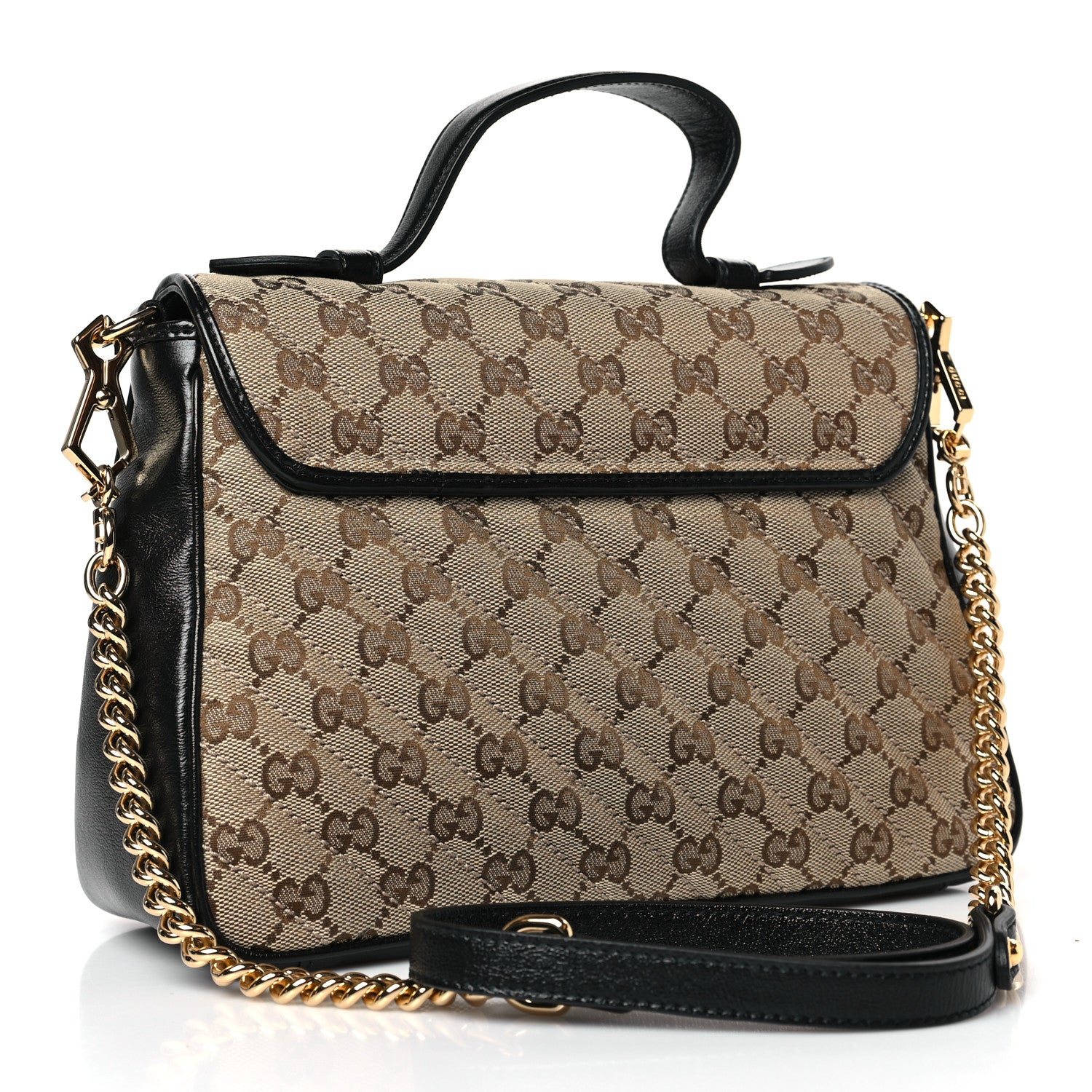 Gucci Monogram Azalea Calfskin Matelasse Diagonal Small GG Marmont Top Handle Shoulder Bag Beige Ebony Black 3 of 9