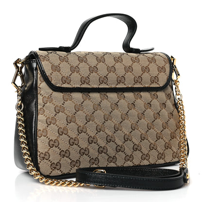 Gucci Monogram Azalea Calfskin Matelasse Diagonal Small GG Marmont Top Handle Shoulder Bag Beige Ebony Black 3 of 9