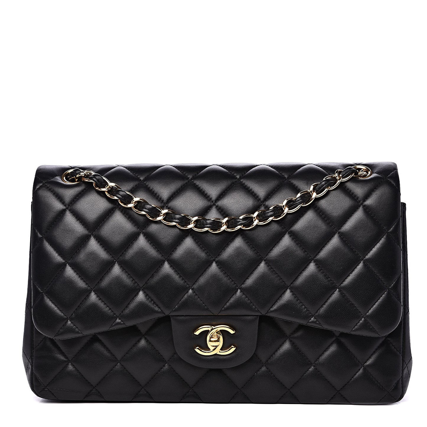 Lambskin Quilted Jumbo Double Flap Black