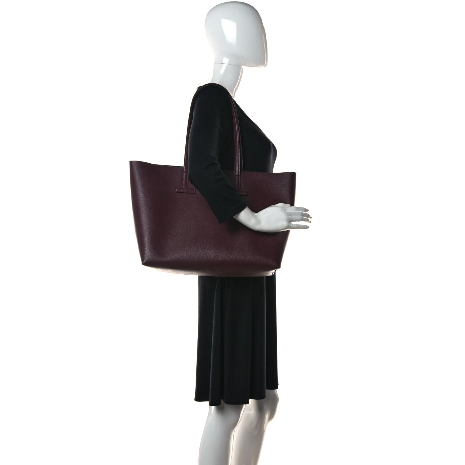 Tom Ford Grained Calfskin Small T Tote Bordeaux 1 of 12