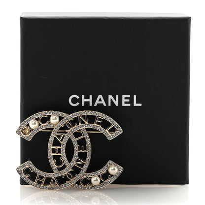Chanel Crystal Pearl Coco CC Logo Brooch Gold 4 of 4
