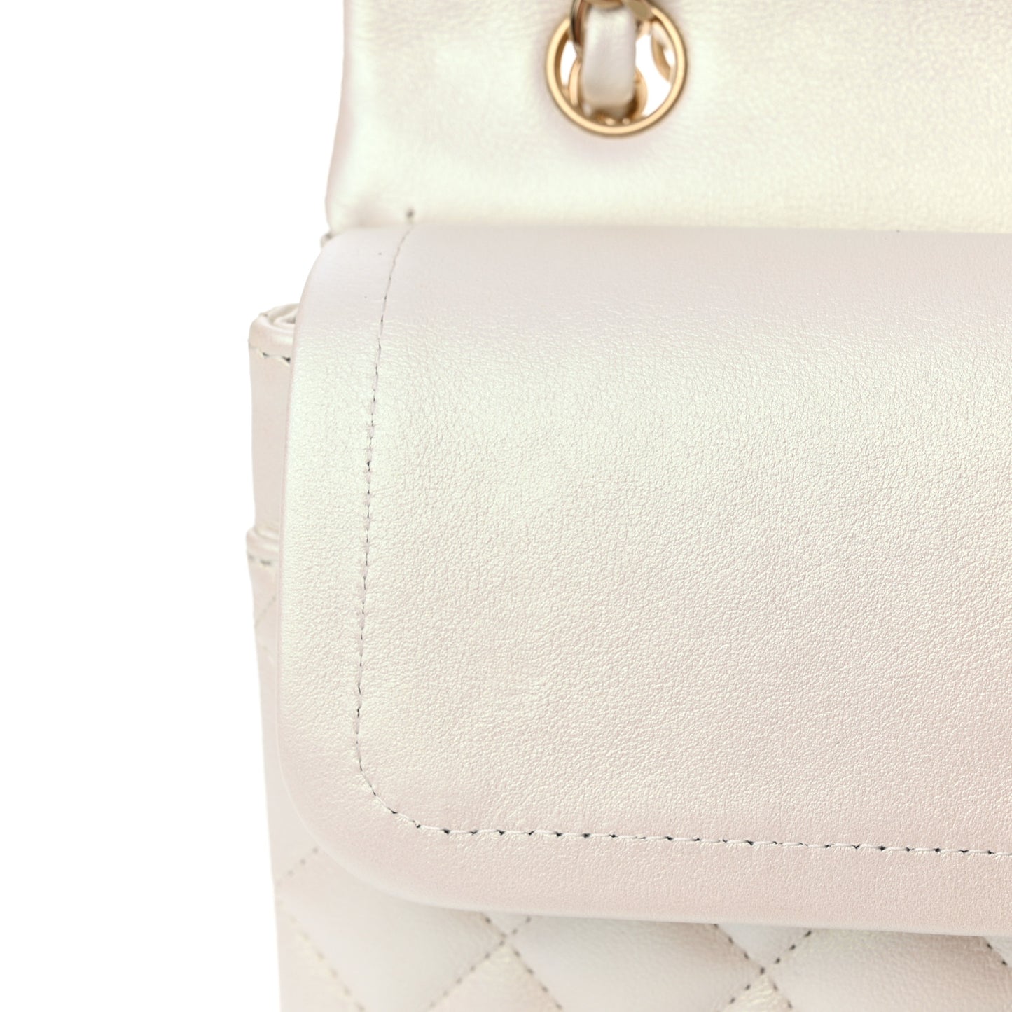Iridescent Calfskin Quilted Medium Double Flap White