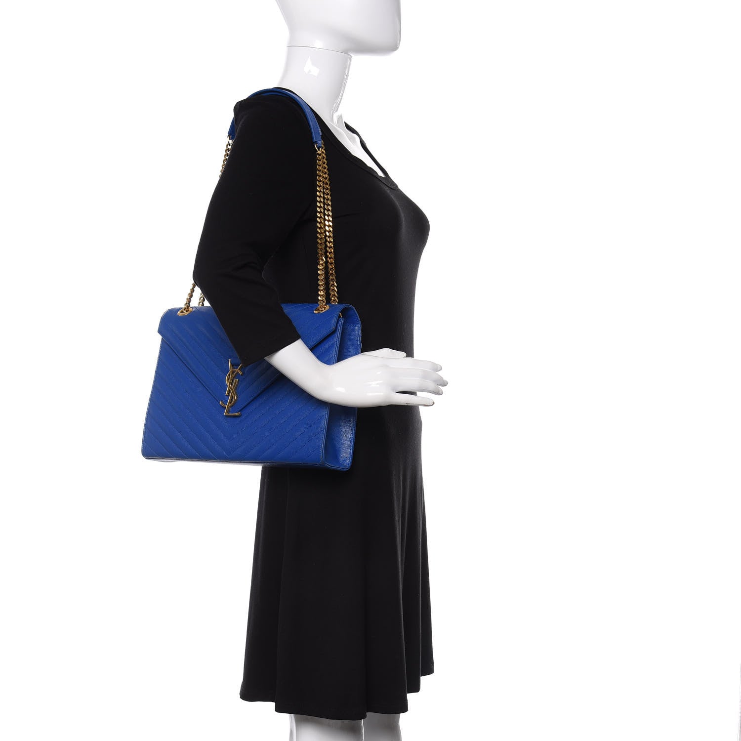 Saint Laurent Grain De Poudre Matelasse Chevron Large Monogram Satchel Blue Majorelle 2 of 10
