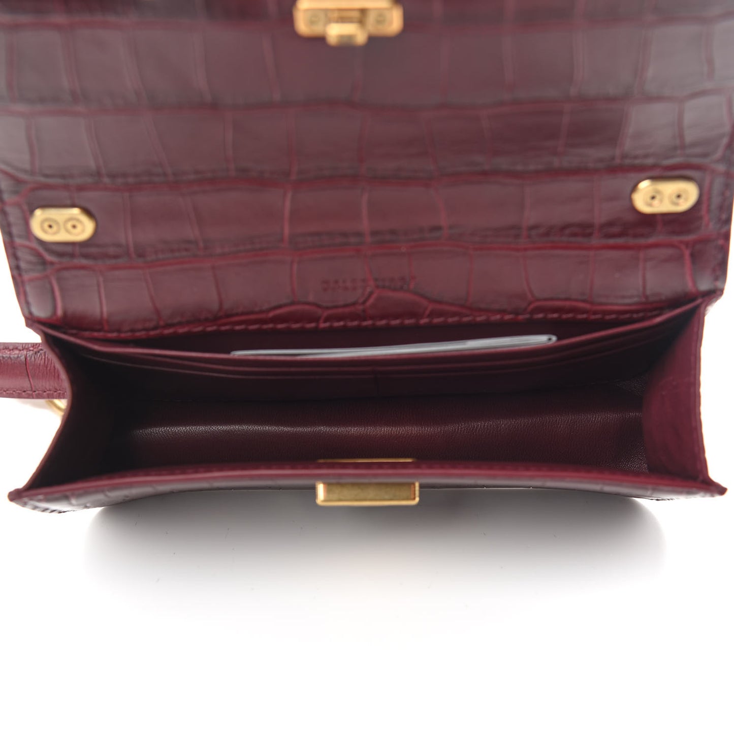 Extra Supple Calfskin Crocodile Embossed Gossip Chain Bag XS Dark Red