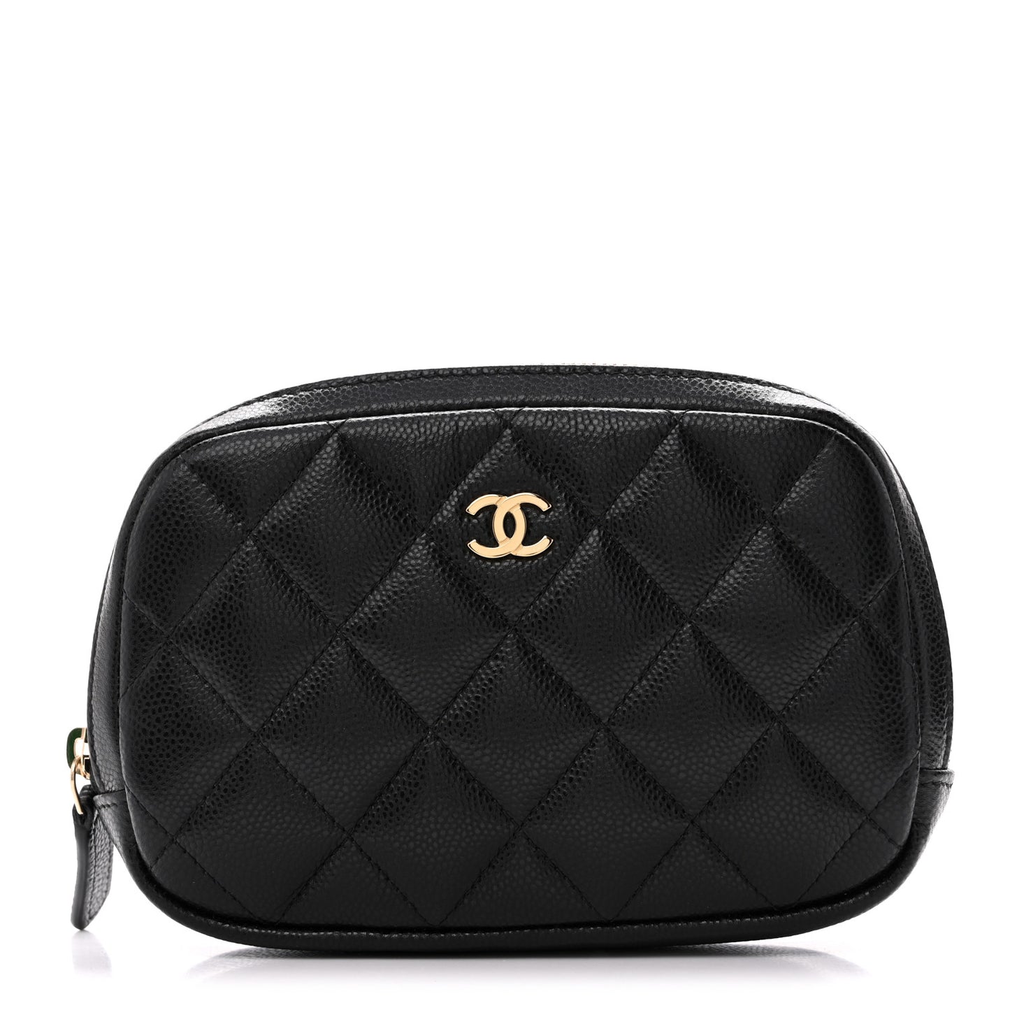 Caviar Quilted Small Curvy Pouch Cosmetic Case Black