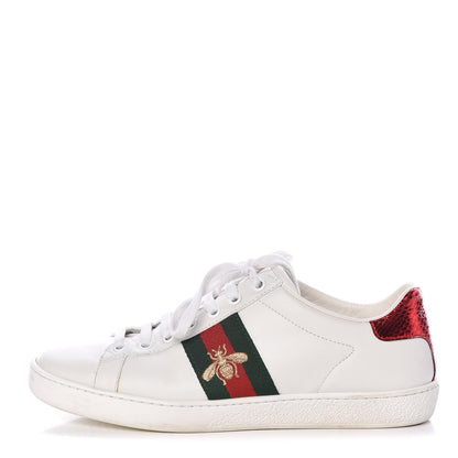 Gucci Calfskin Ayers Bee Embroidered Womens Ace Sneakers 37 White Green 1 of 23