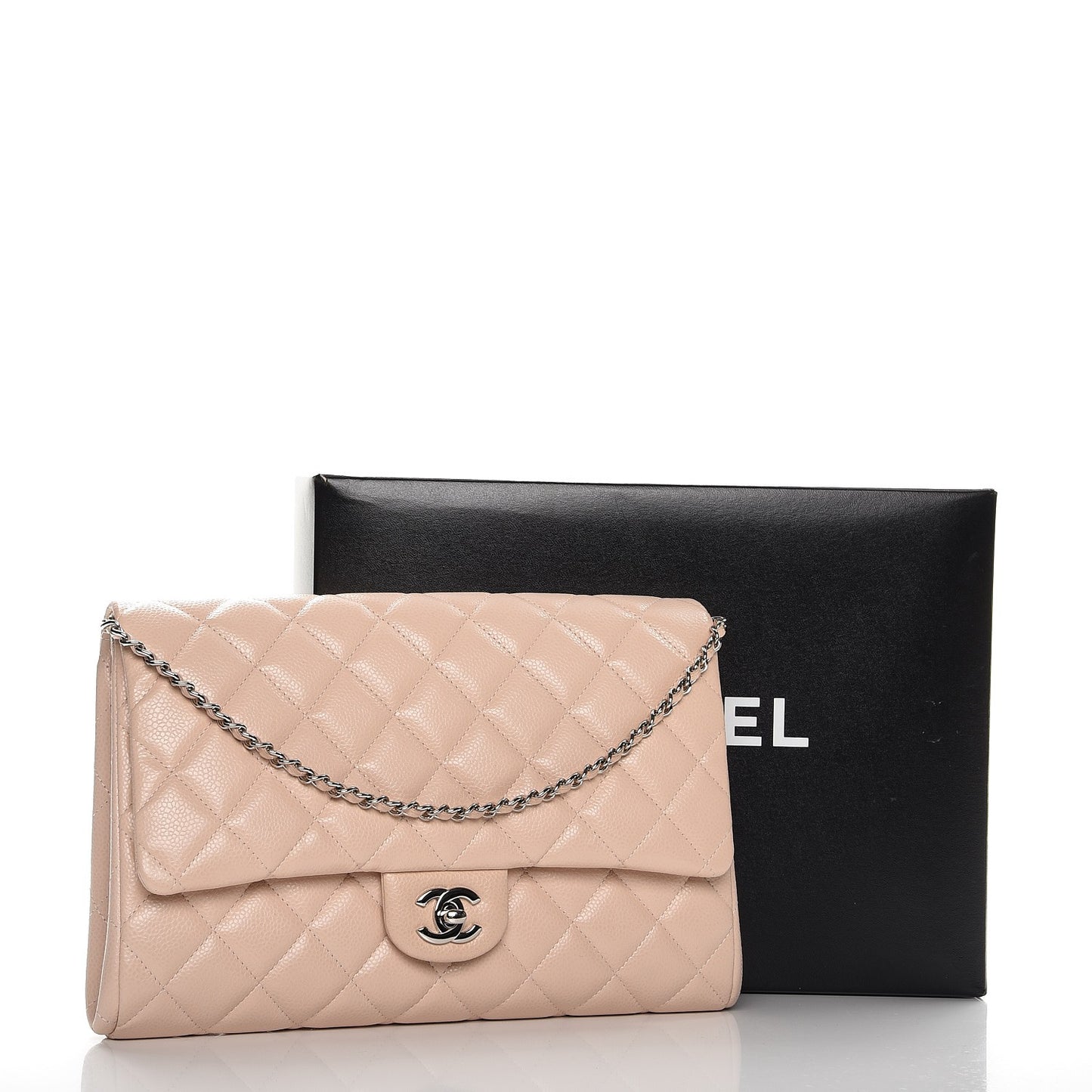Caviar Quilted Clutch With Chain Flap Light Pink