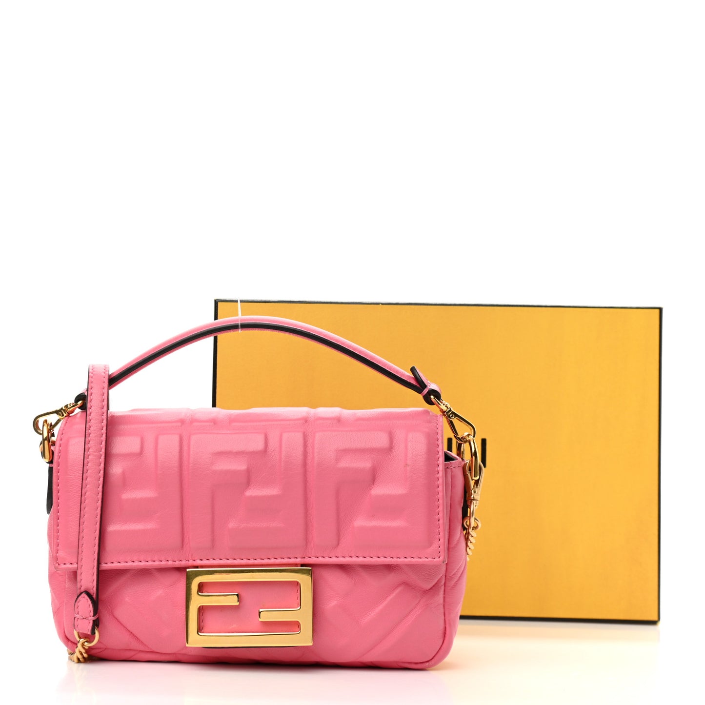 Nappa FF 1974 Embossed Mini Baguette Rosa Fluo