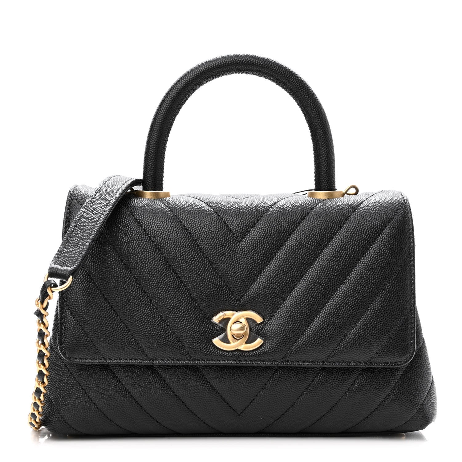 Chanel Caviar Chevron Quilted Mini Coco Handle Flap Black 1 of 10
