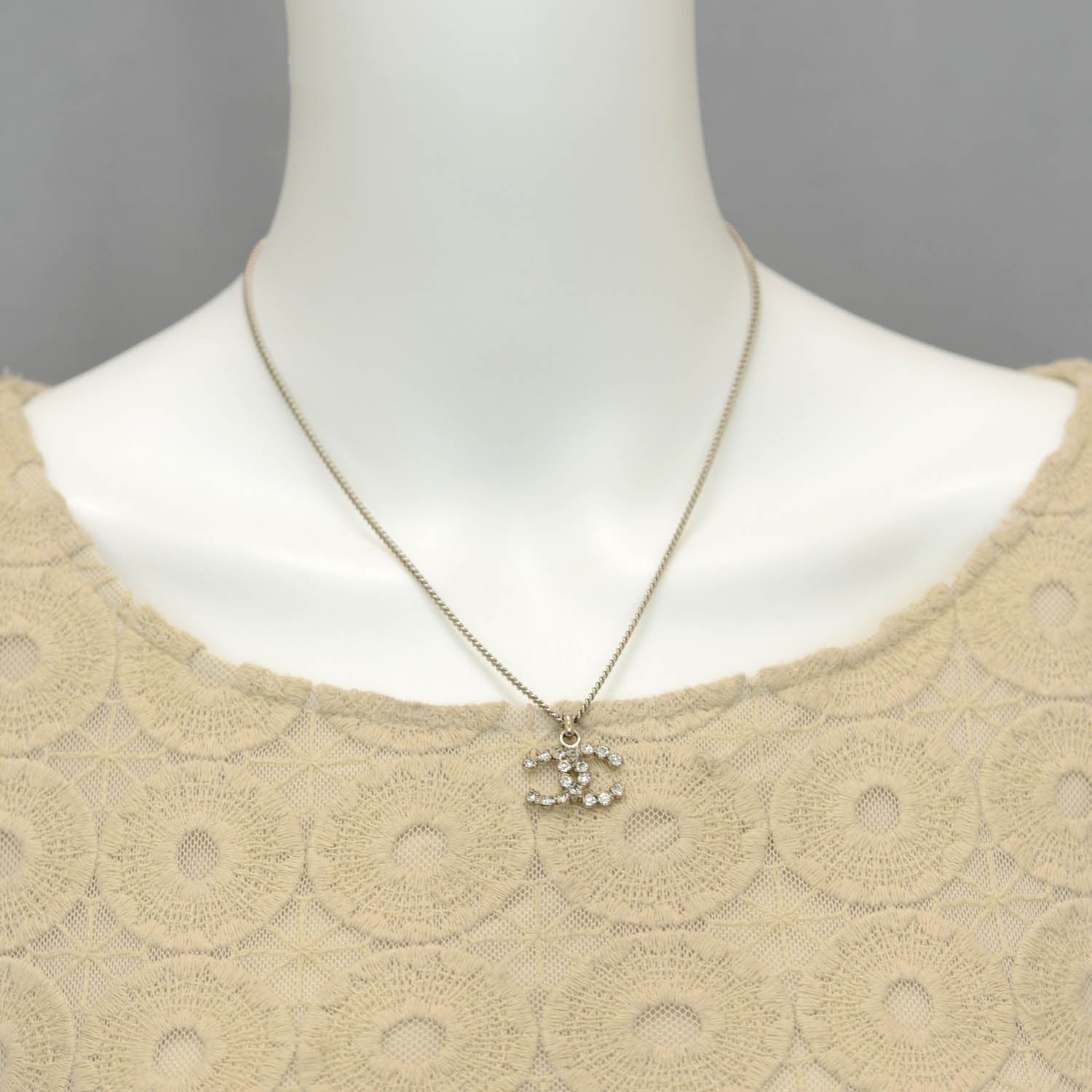 Chanel Crystal CC Necklace Silver 2 of 5