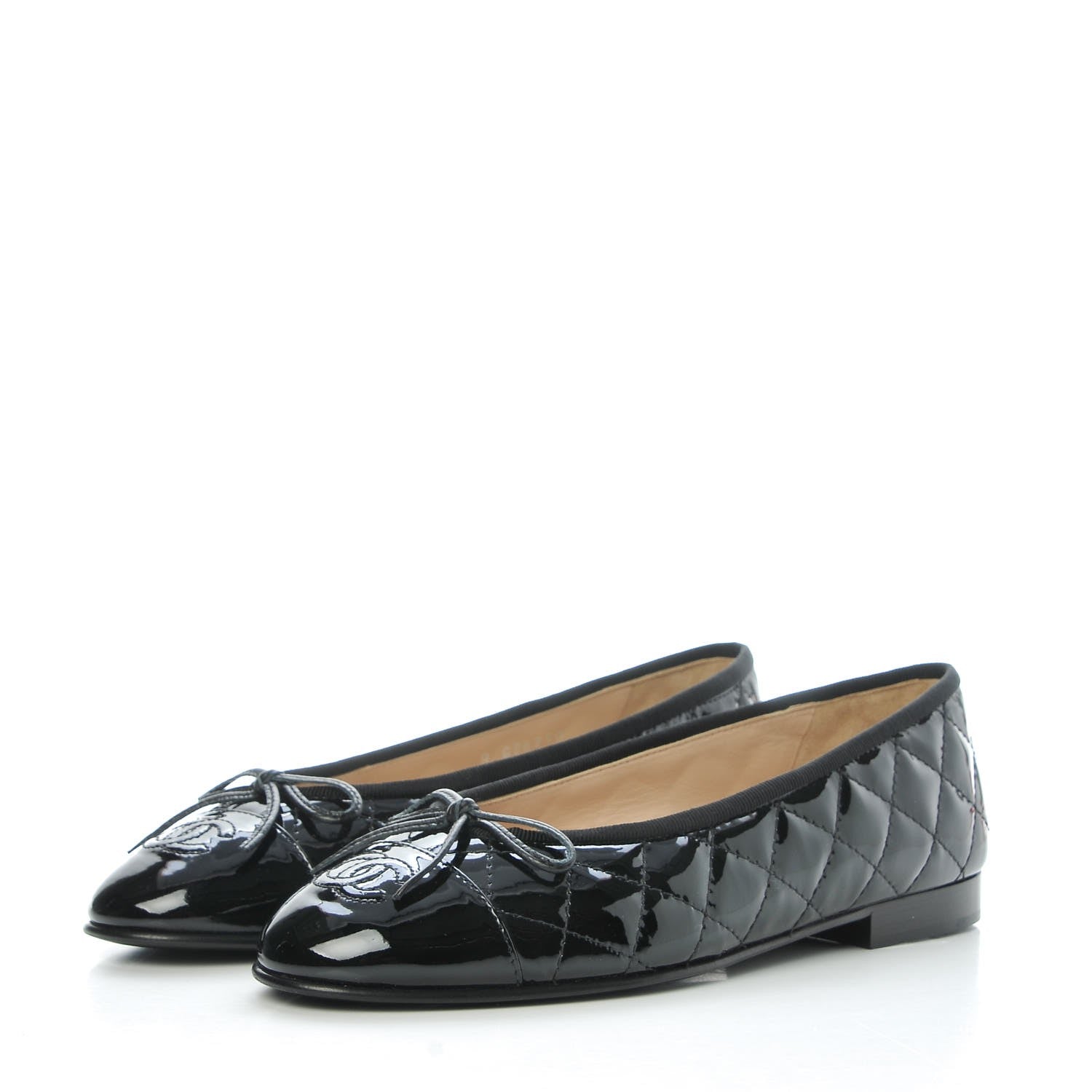 Chanel Patent Quilted Cap Toe Ballerina Flats 37 Black 3 of 9