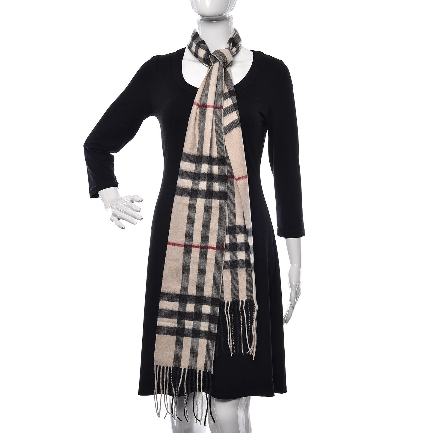 Cashmere Giant Check Skinny Scarf Stone