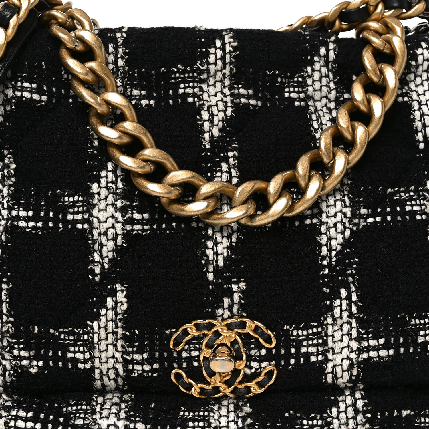 Chanel Tweed Quilted Maxi Chanel 19 Flap Black White 7 of 10