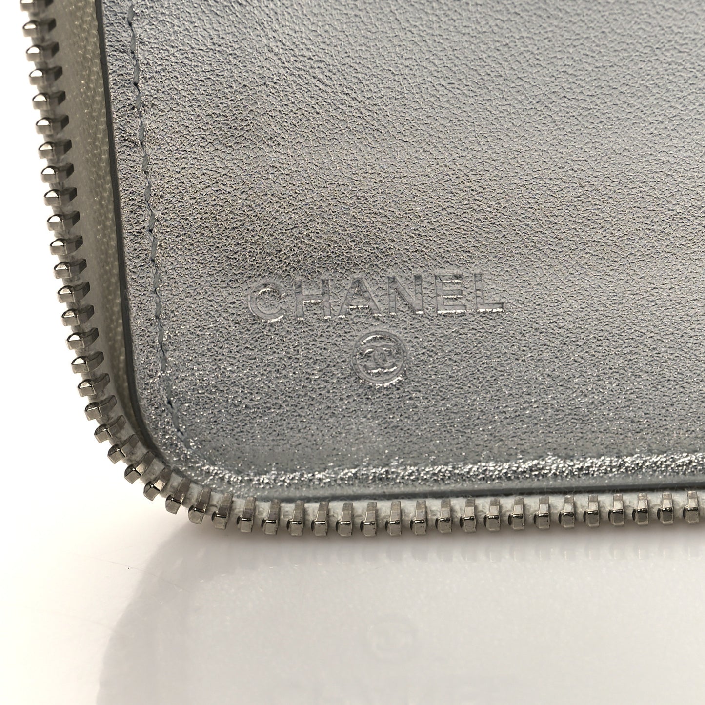 Iridescent Lambskin Quilted Large Zip Around Organizer Wallet Silver