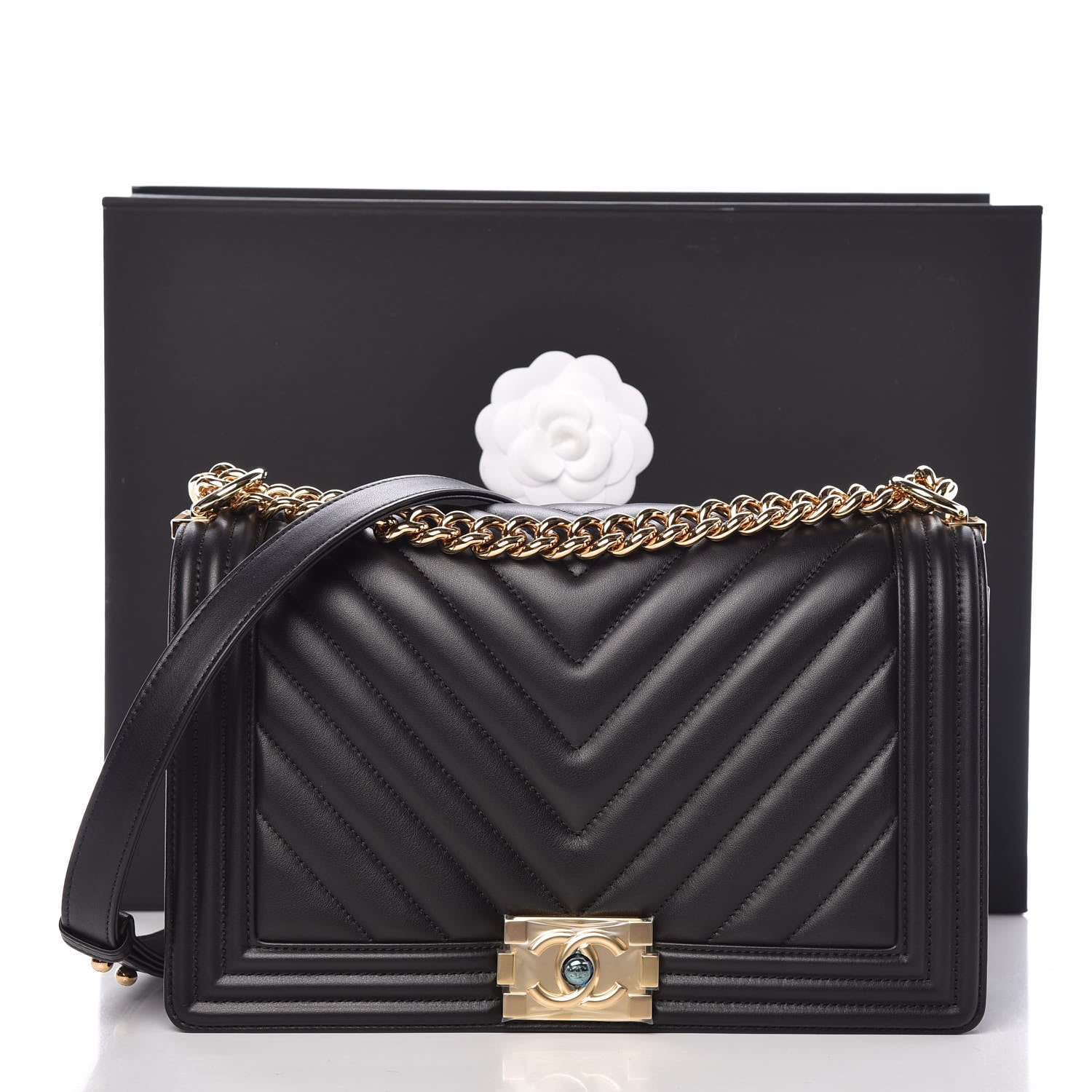 Chanel Lambskin Chevron Quilted New Medium Boy Flap Black 13 of 13