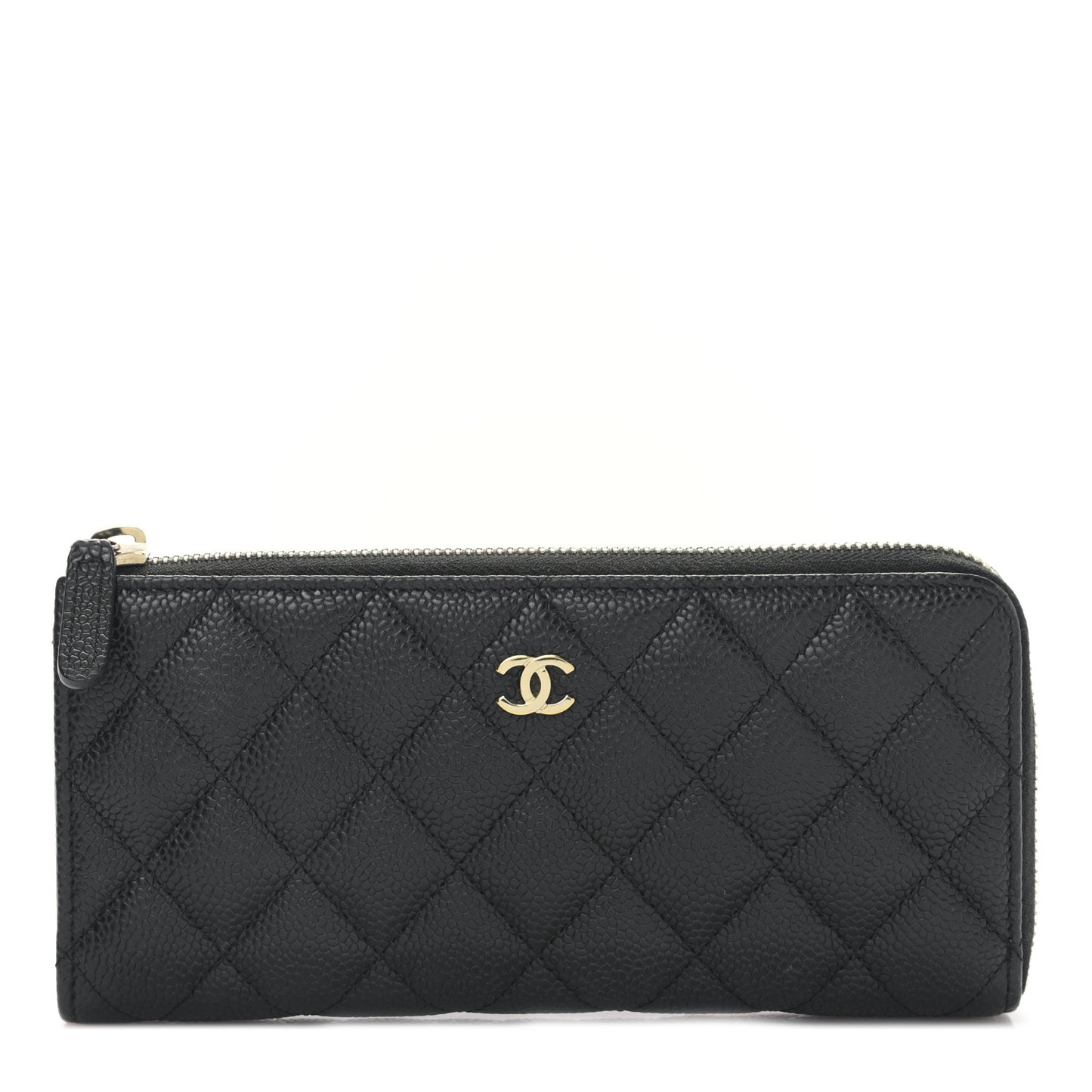 Caviar Quilted Zip Around Clutch Wallet Black