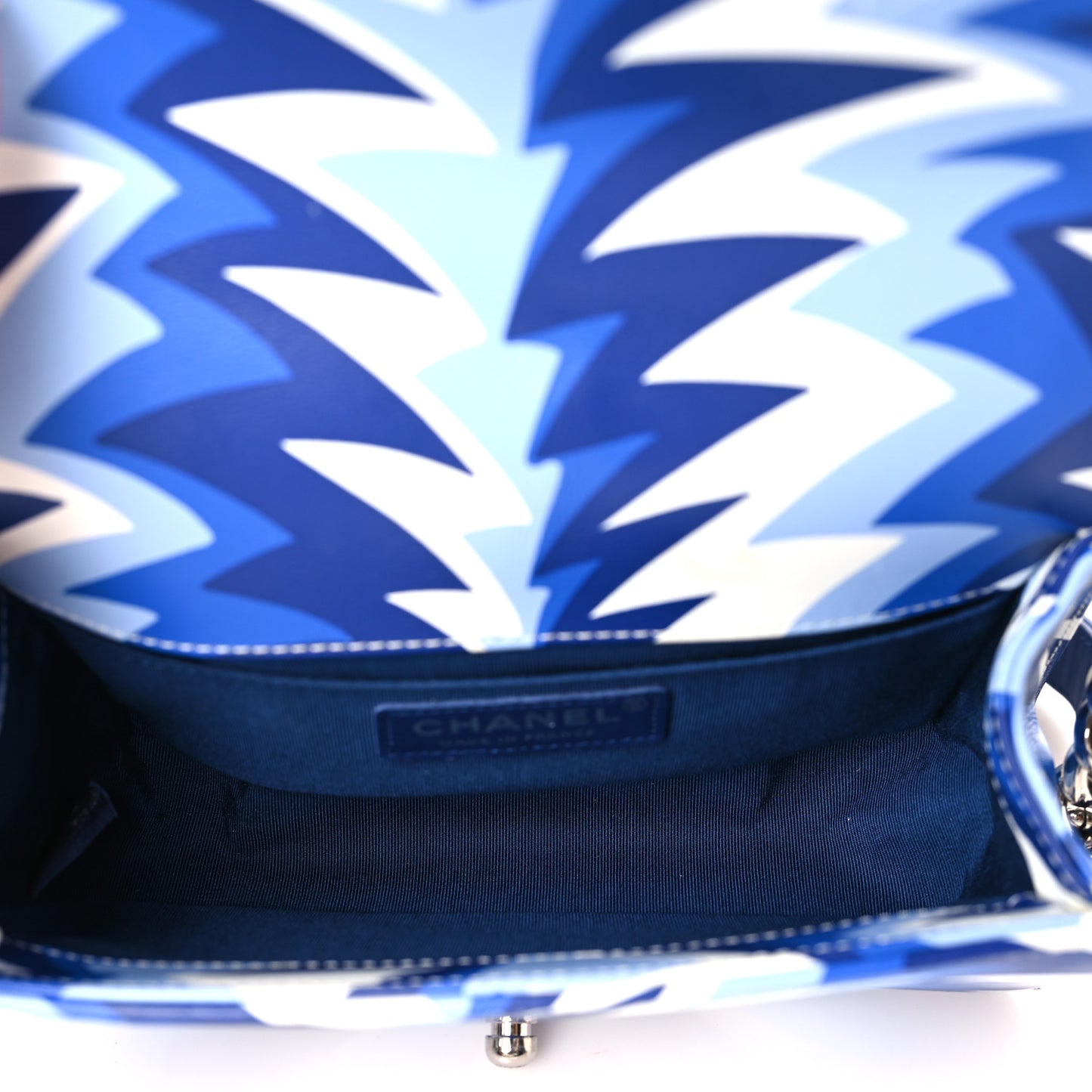 Printed Calfskin Small Boy Flap Blue White