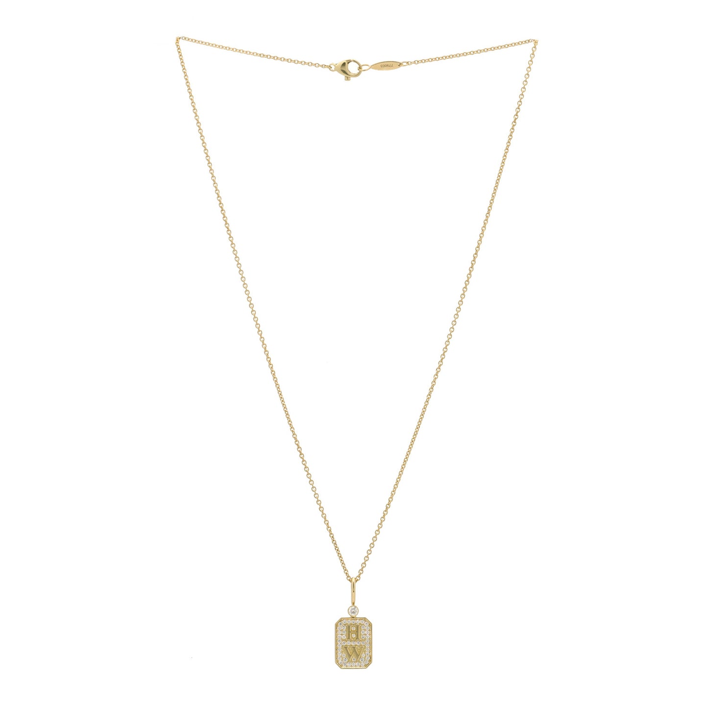 18K Yellow Gold Diamond HW Logo Full Pave Pendant Necklace