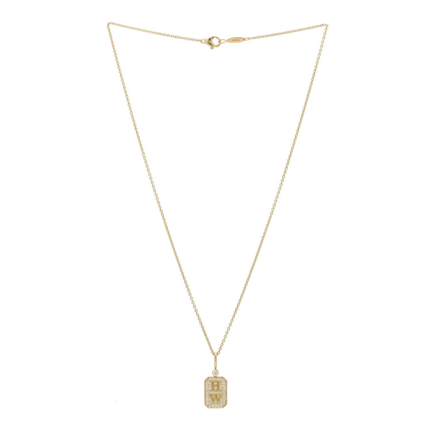 Harry Winston 18K Yellow Gold Diamond HW Logo Full Pave Pendant Necklace 3 of 6