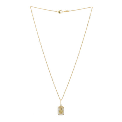 Harry Winston 18K Yellow Gold Diamond HW Logo Full Pave Pendant Necklace 3 of 6