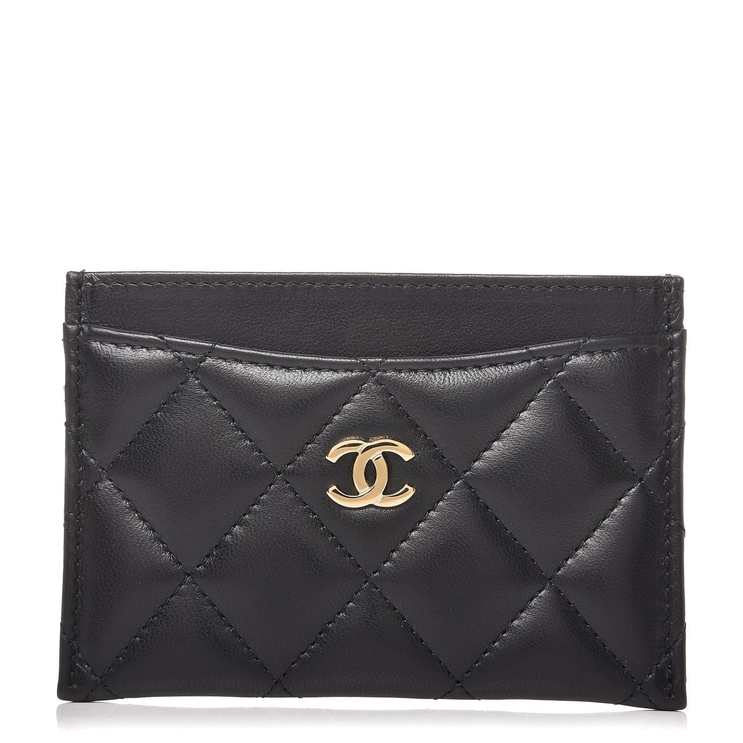 Lambskin Quilted Card Holder Black