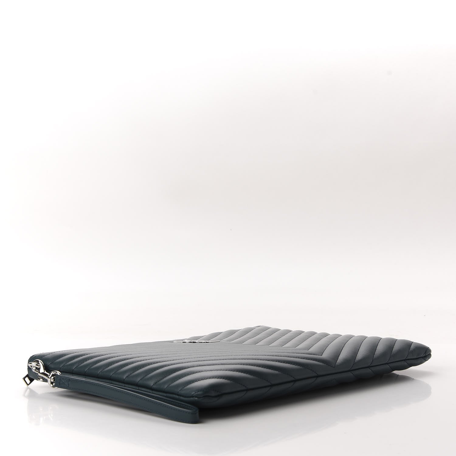Saint Laurent Calfskin Matelasse Chevron Monogram Document Holder Dark Green 4 of 9