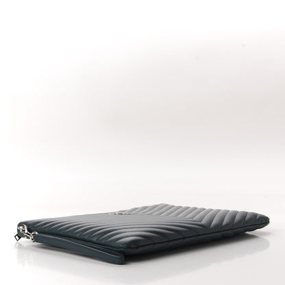 Saint Laurent Calfskin Matelasse Chevron Monogram Document Holder Dark Green 4 of 9