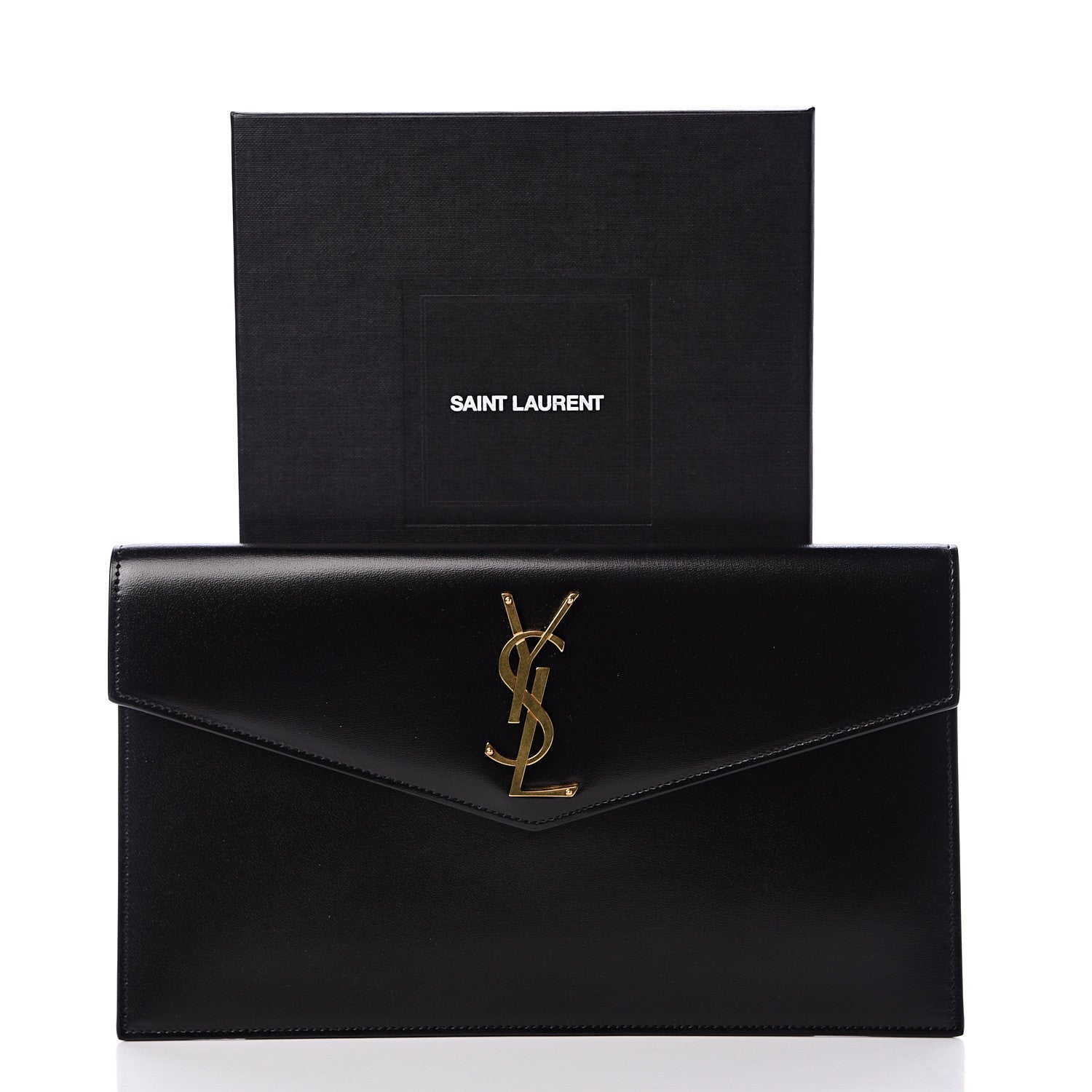 Saint Laurent Smooth Shiny Calfskin Monogram Uptown Pouch Black 7 of 7