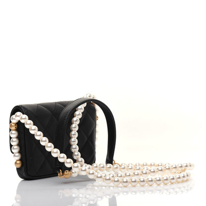 Chanel Calfskin Quilted About Pearls Card Holder Flap With Chain Black 3 of 14