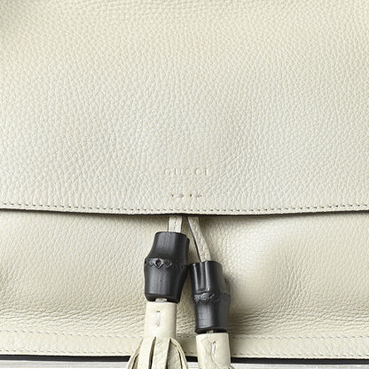 Gucci Pebbled Calfskin Medium Bamboo Daily Flap Shoulder Bag Mystic White 7 of 9