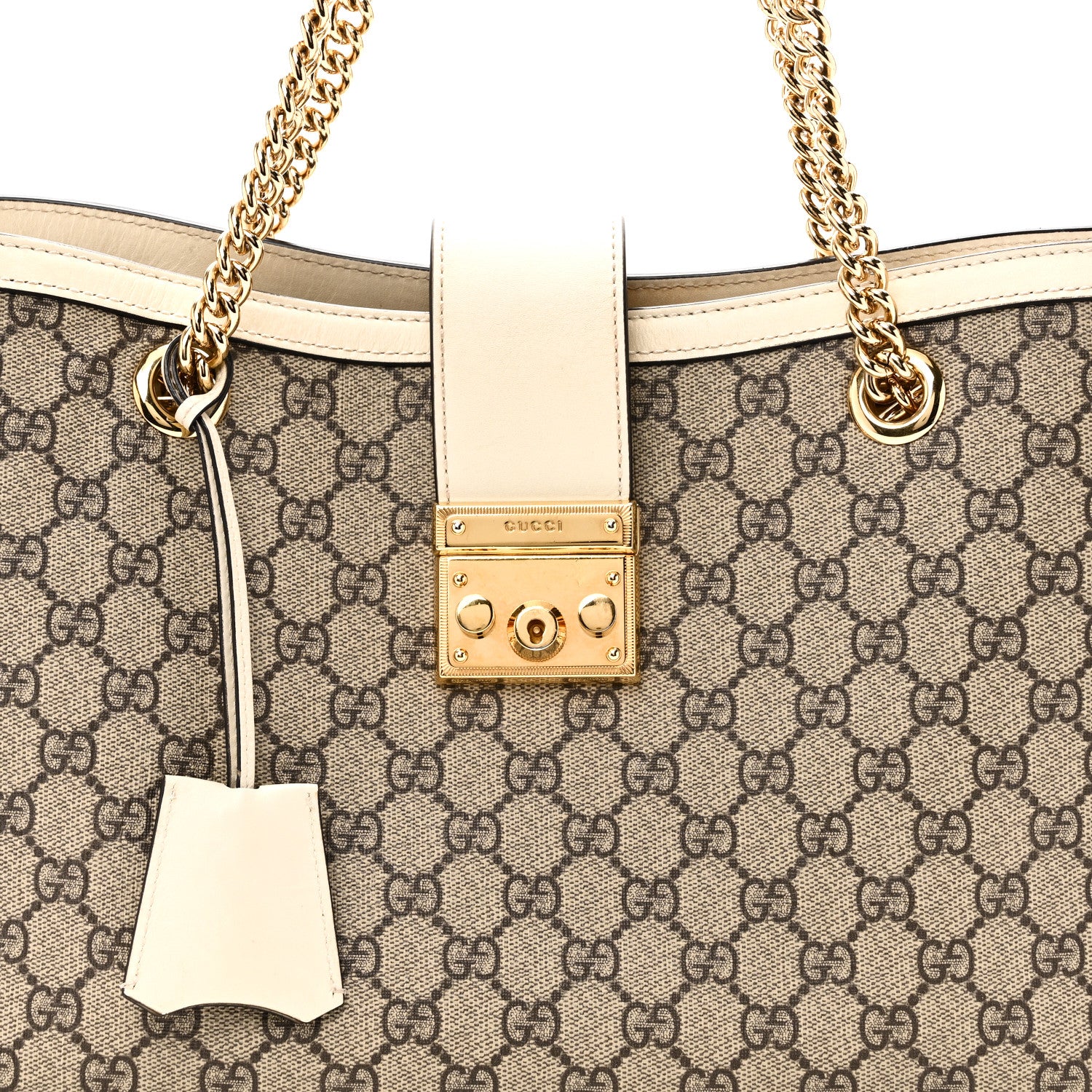 GUCCI ゴールド パーティーバッグ Gucci GG Supreme Monogram Medium Padlock Tote White 1890382