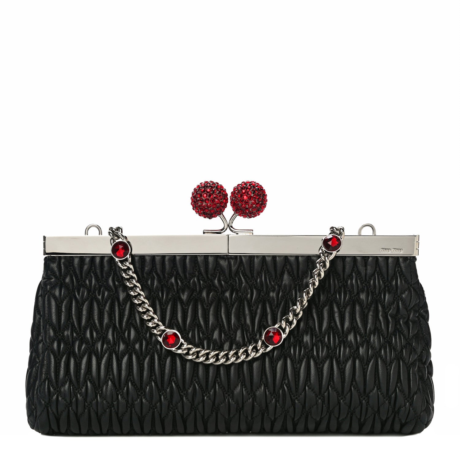 Miu Miu Matelasse Lux Kiss Lock Chain Clutch Black 1 of 10