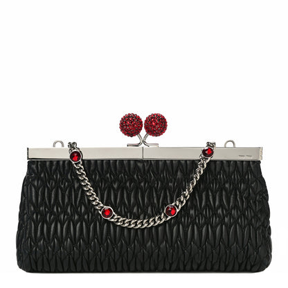 Miu Miu Matelasse Lux Kiss Lock Chain Clutch Black 1 of 10