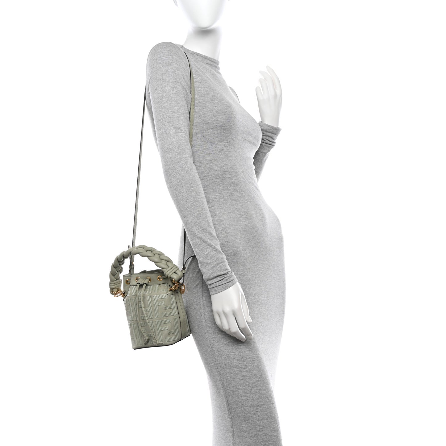 Canvas Nappa F is Fendi FF Embroidered Mini Mon Tresor Bucket Bag Grezzo White Nuvola