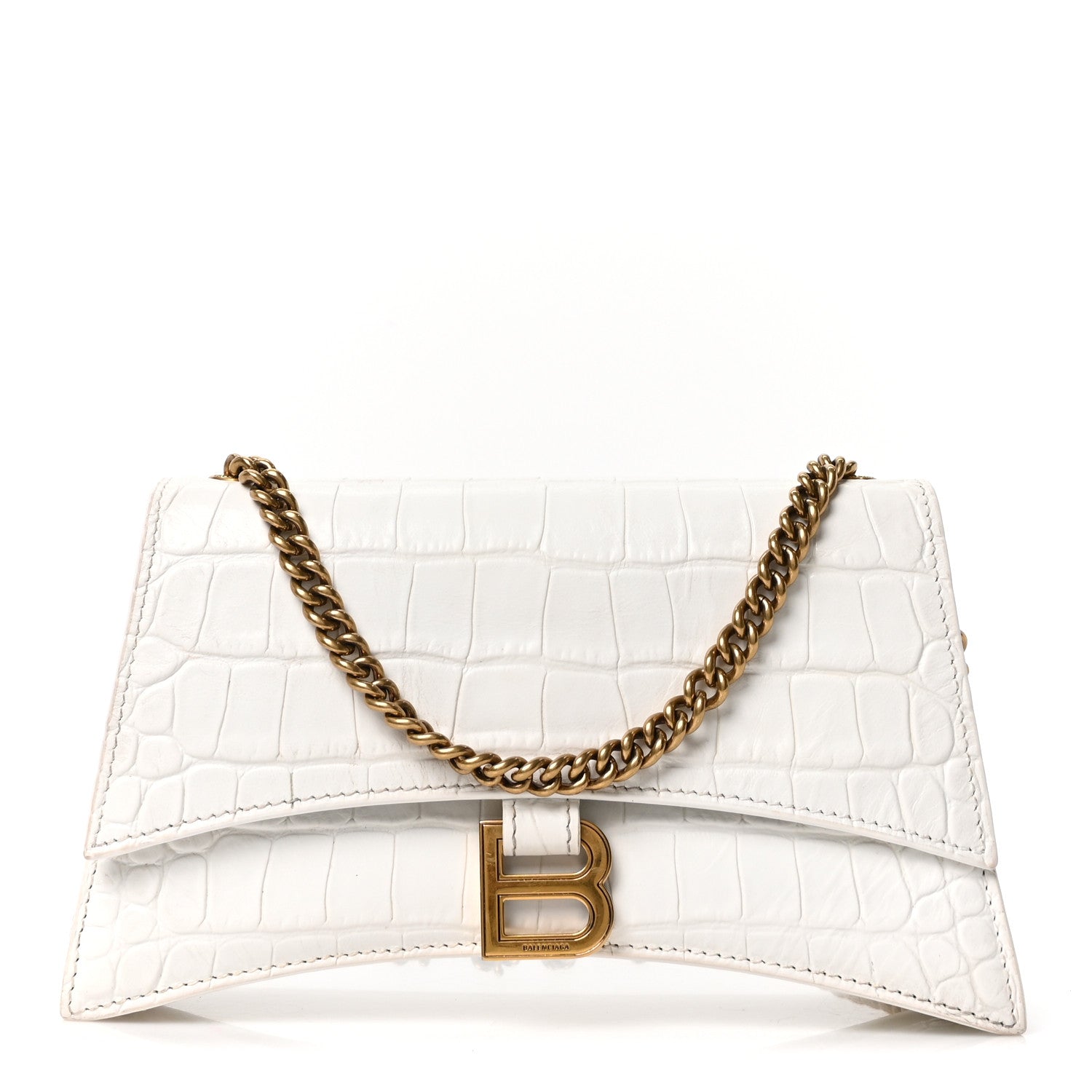 Balenciaga Calfskin Crocodile Small Crush Chain Bag White 1783986