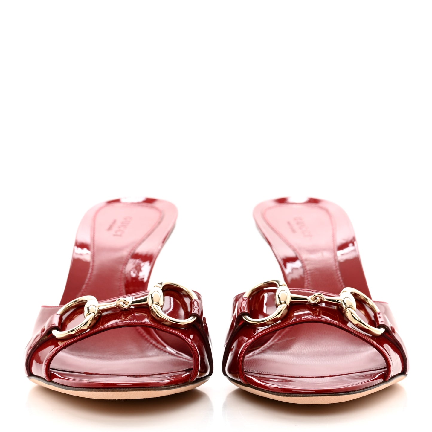 Patent Calfskin Horsebit Mid Heel Slides 8 Red