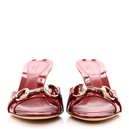 Gucci Patent Calfskin Horsebit Mid Heel Slides 8 Red 2 of 8