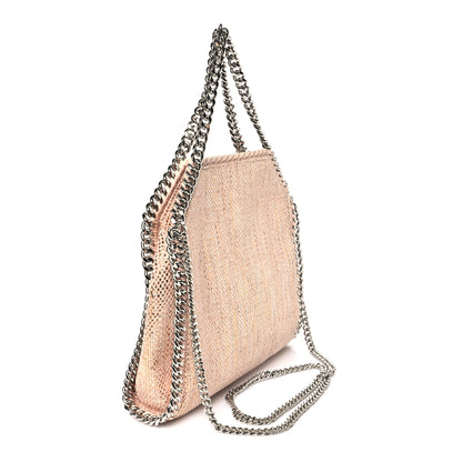 Stella McCartney Metallic Woven Raffia Mini Falabella Fold Over Tote Pink 3 of 9