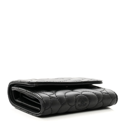 Chanel Caviar Camellia Embossed Compact Wallet Black 4 of 8