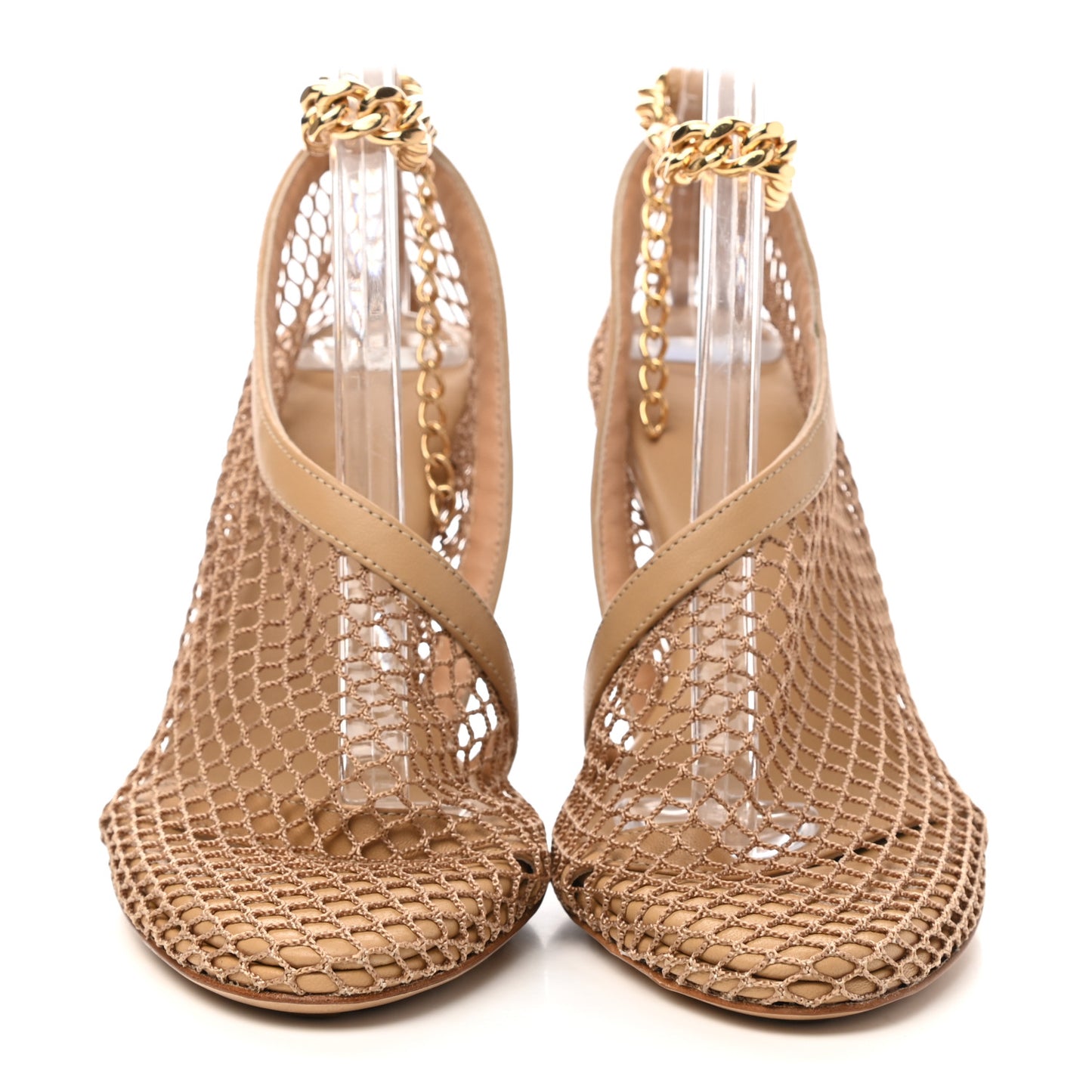 Mesh Nappa Chunky Chain Sandals 37 Beige Pony