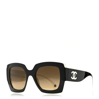 Chanel Acetate Square Sunglasses 6059 Black White 1 of 6