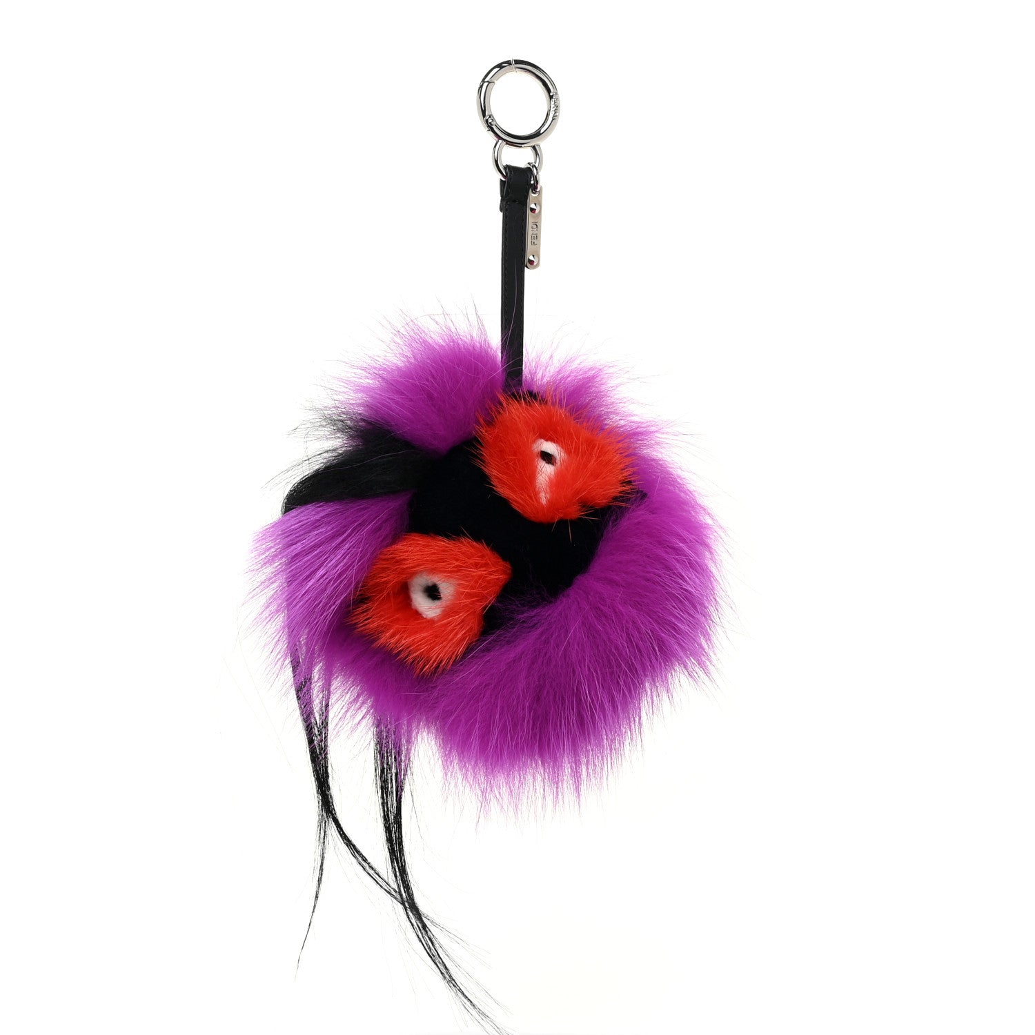 Fendi Fox Mink Goat Fur Oret Monster Bag Bug Charm Orchid Black 1 of 5