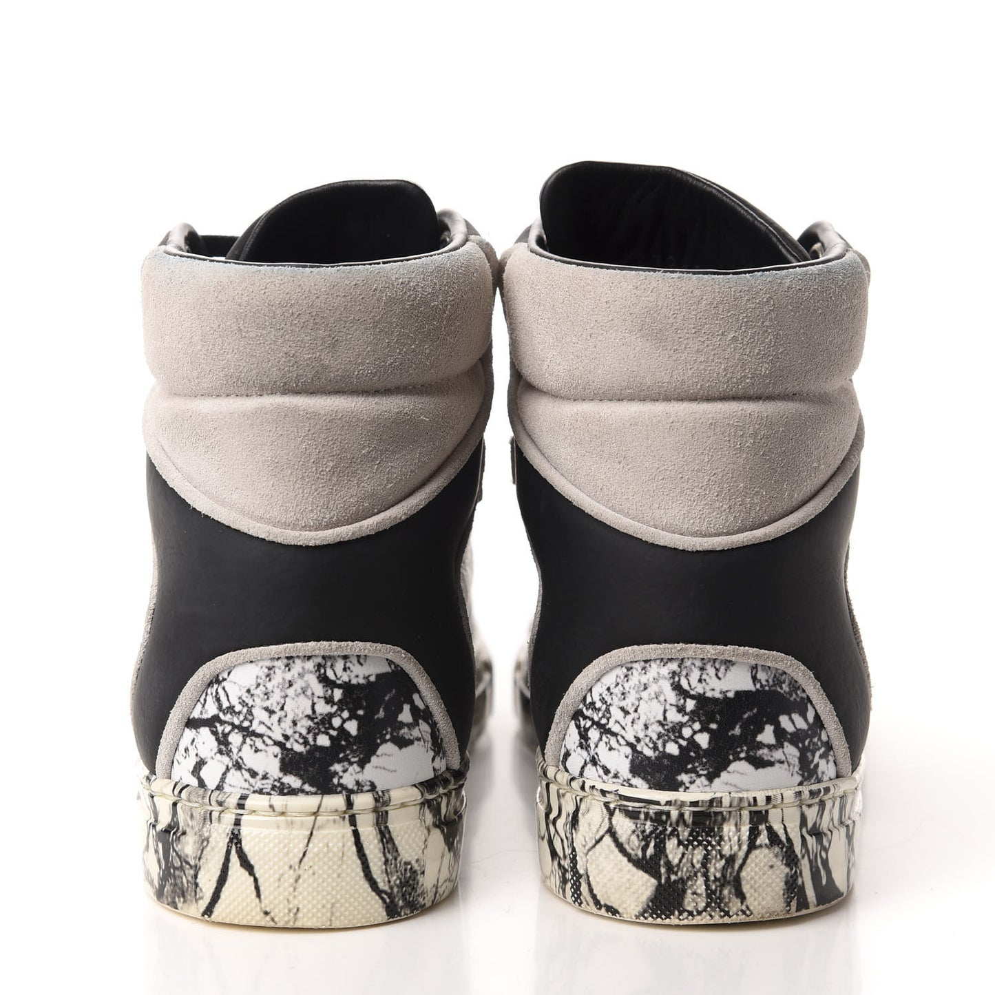 Calfskin Suede Rubber Marble Womens High Top Sneakers 36 Black