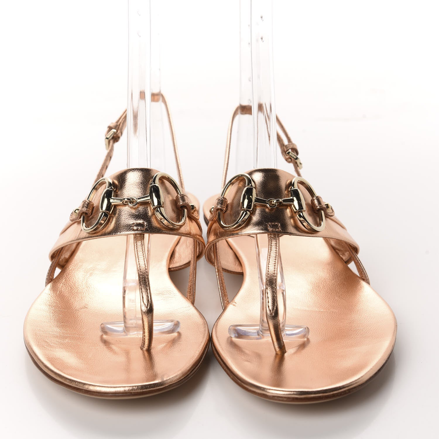 Gucci Metallic Calfskin Horsebit Thong Sandals 6.5 Rose Gold 2 of 9