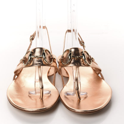 Gucci Metallic Calfskin Horsebit Thong Sandals 6.5 Rose Gold 2 of 9