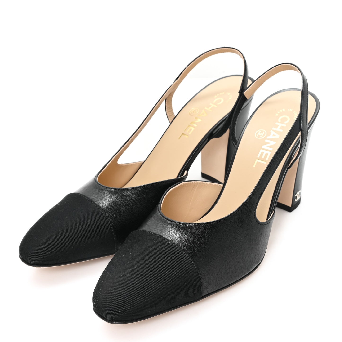 Lambskin Grosgrain Cap Toe CC Slingback Pumps 39 Black