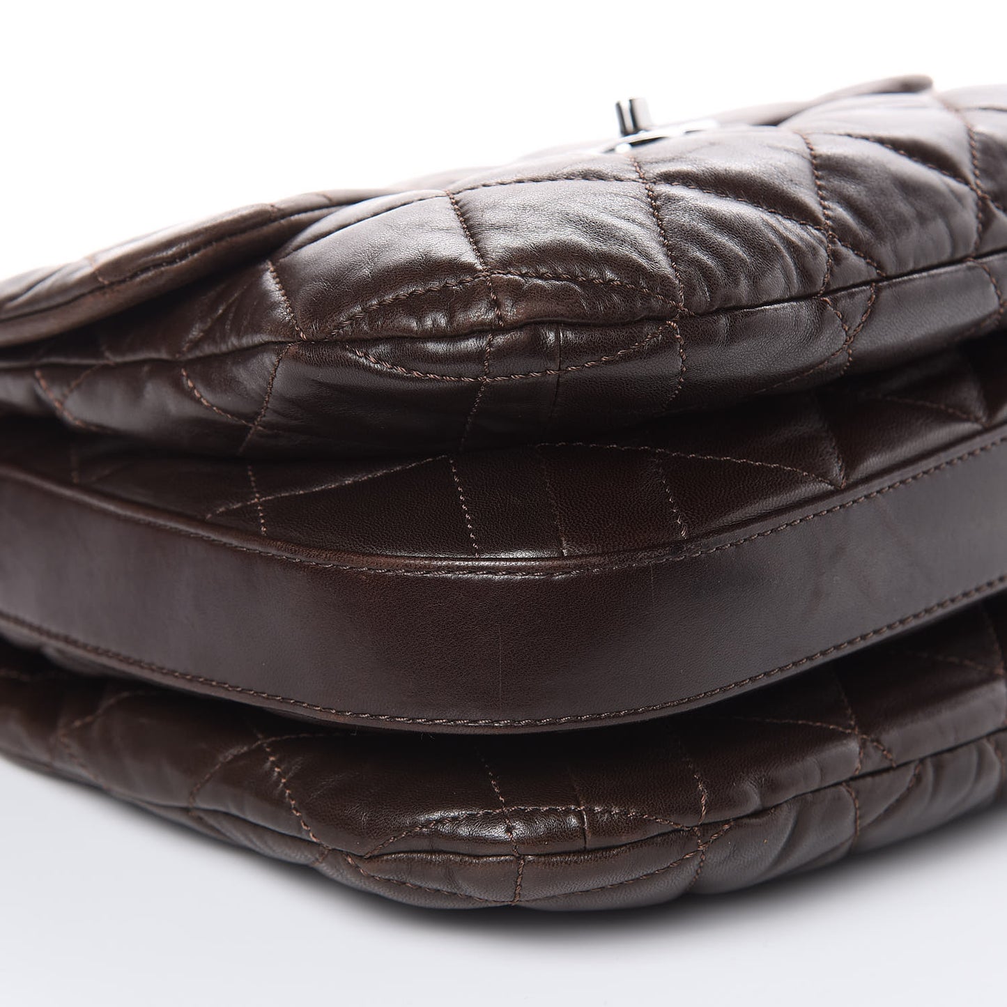 Lambskin Quilted Large 3 Flap Dark Brown